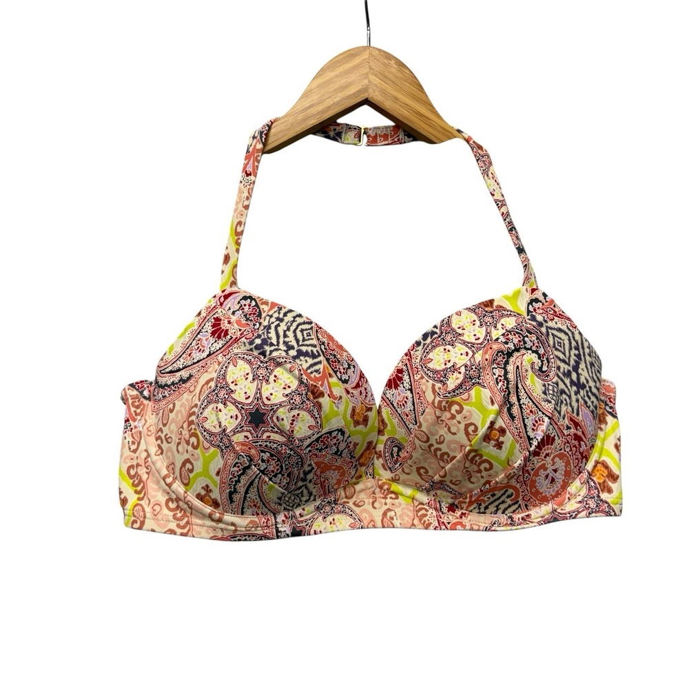 Victoria Secret Womens Halter Bikini Top 38C Pink Paisley Underwire Push Up